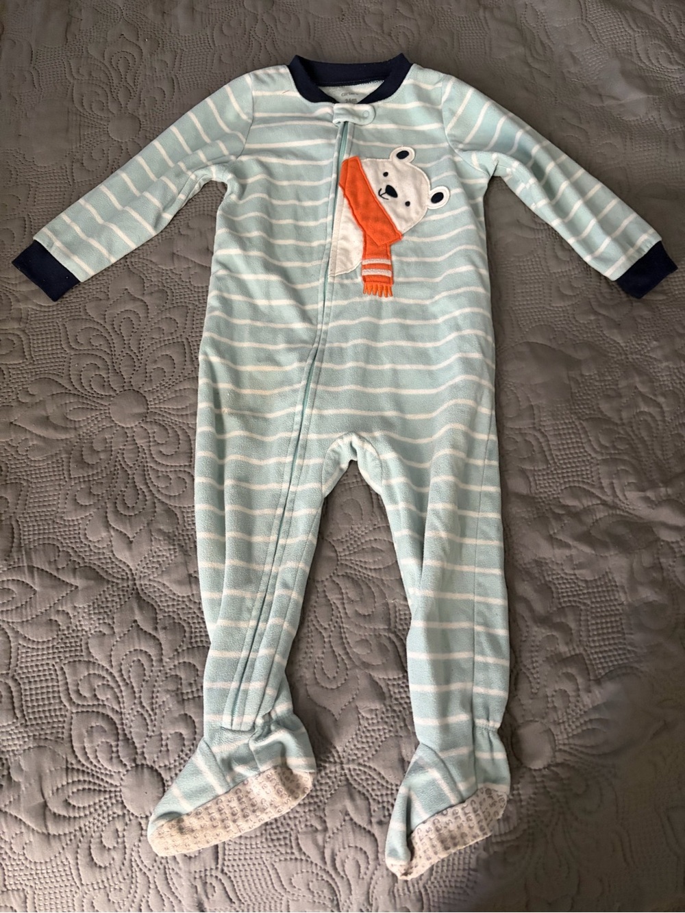 Carter's 24m Mint Green Fleece Striped Polar Bear Footed One-Piece